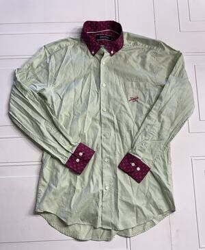 Oxford Hounds Mens Sz M Luxury Mint Green Pink Collar Button Up Shirt